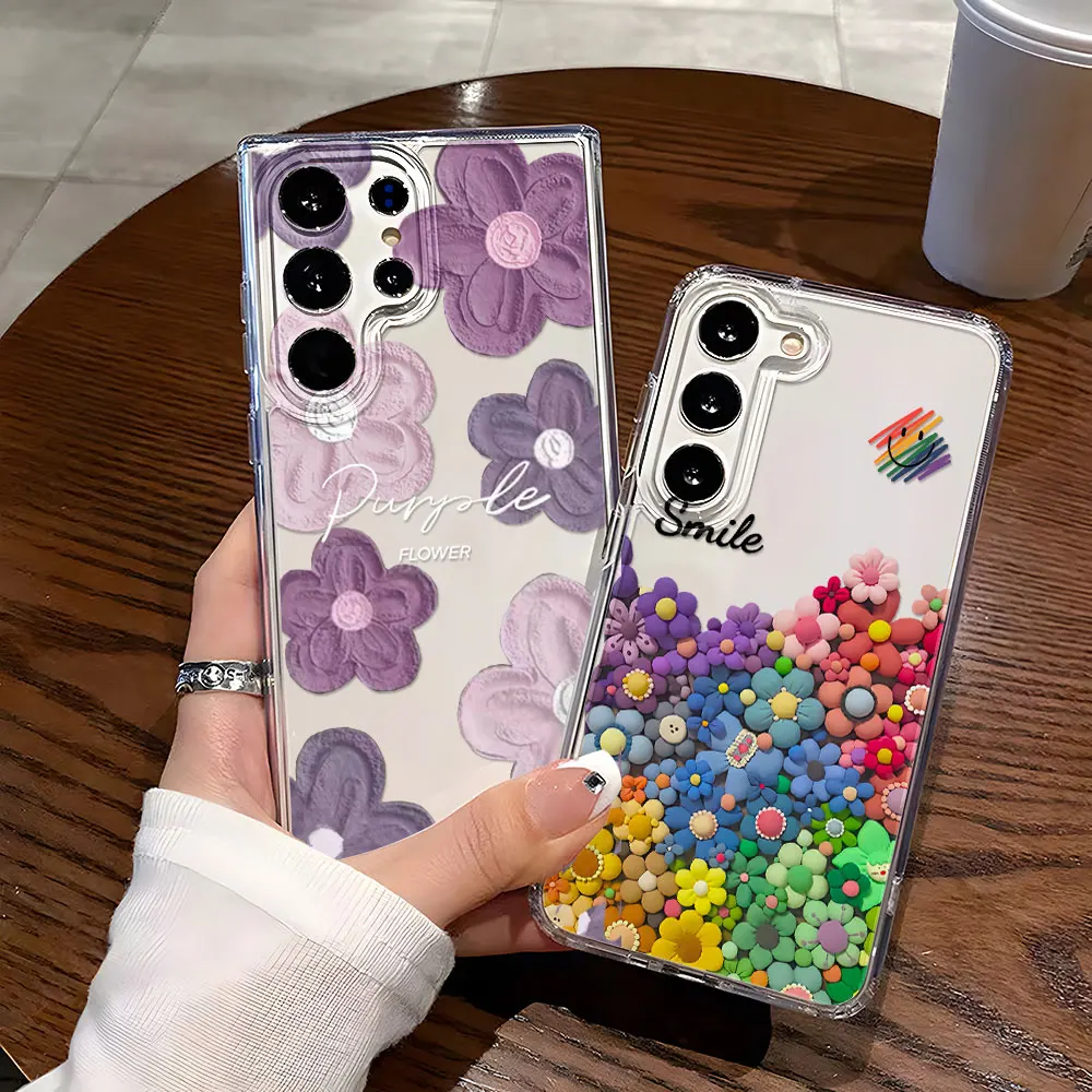Blume Stoßfest Telefon Fall Für Samsung S25 Ultra Funda Galaxy S24 Plus S23 S22 S2S S20 FE Transparent Weiche Silikon Abdeckung coque