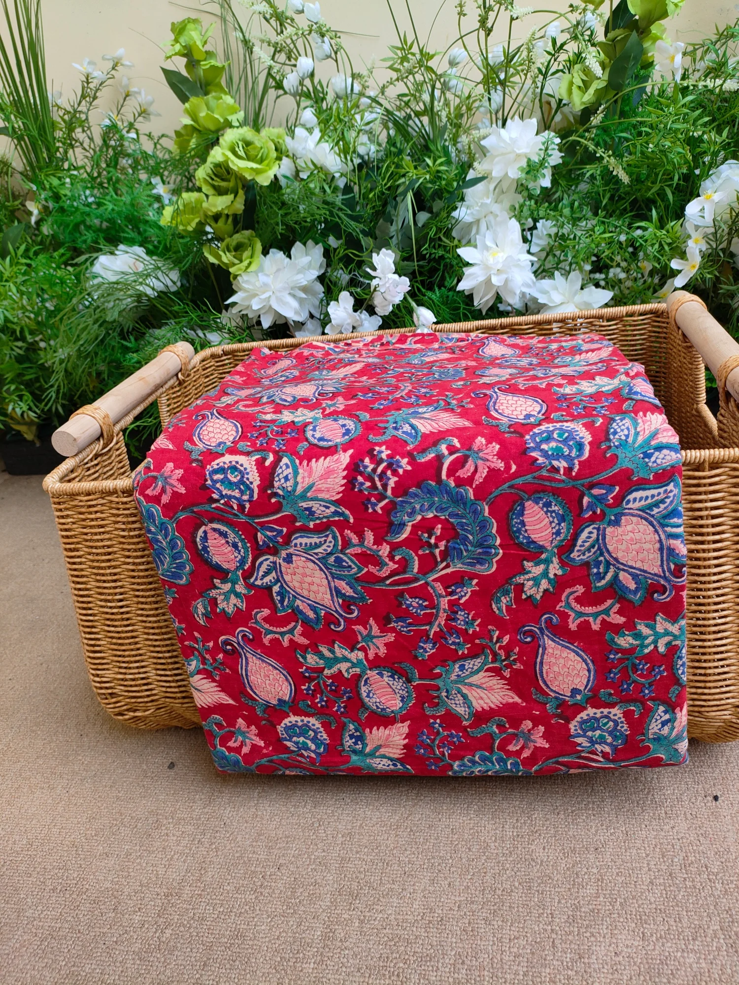 

India Block Print Red Printed Cotton Fabric DIY Sewing Patchwork Quilting Handmade Textile Bedding Blanket Sheets Home Decor