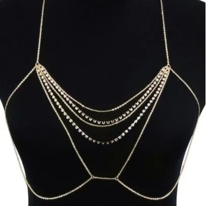 

European and American popular women's metal crystal chain chest chain body chain, fashion jewelry accessories factory wholesale