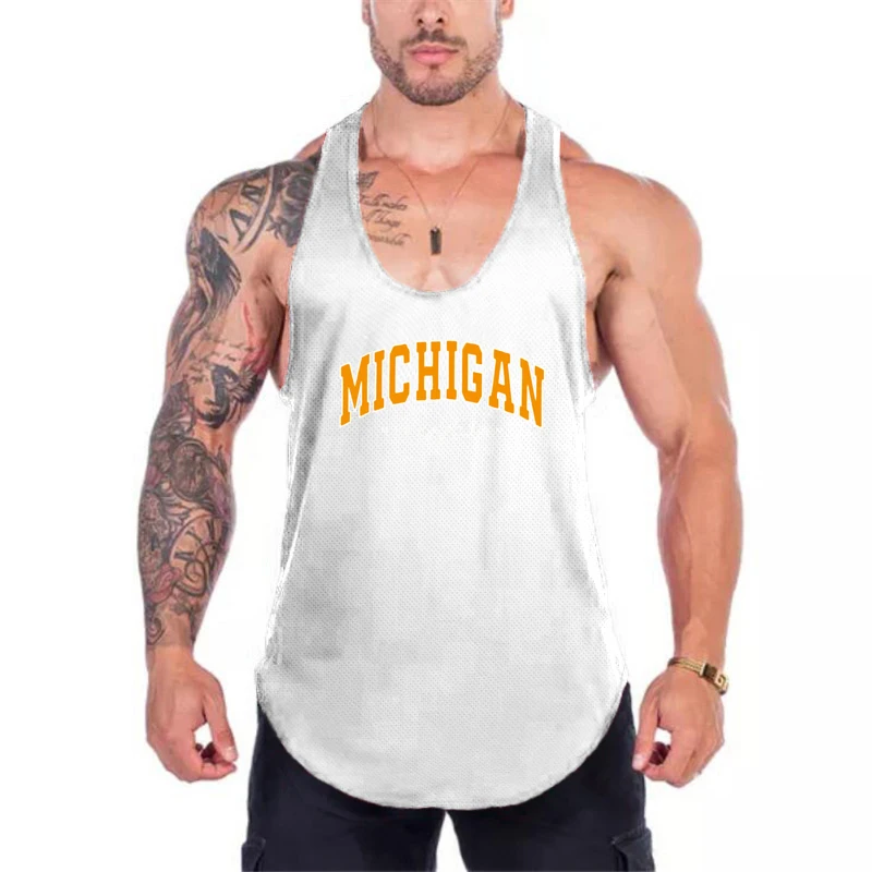 Bodybuilding Sport Tank Tops dos homens, malha sem mangas, secagem rápida, Y camisa traseira, correndo coletes, ginásio Fitness coletes, Running camisa, North Midwestern, EUA