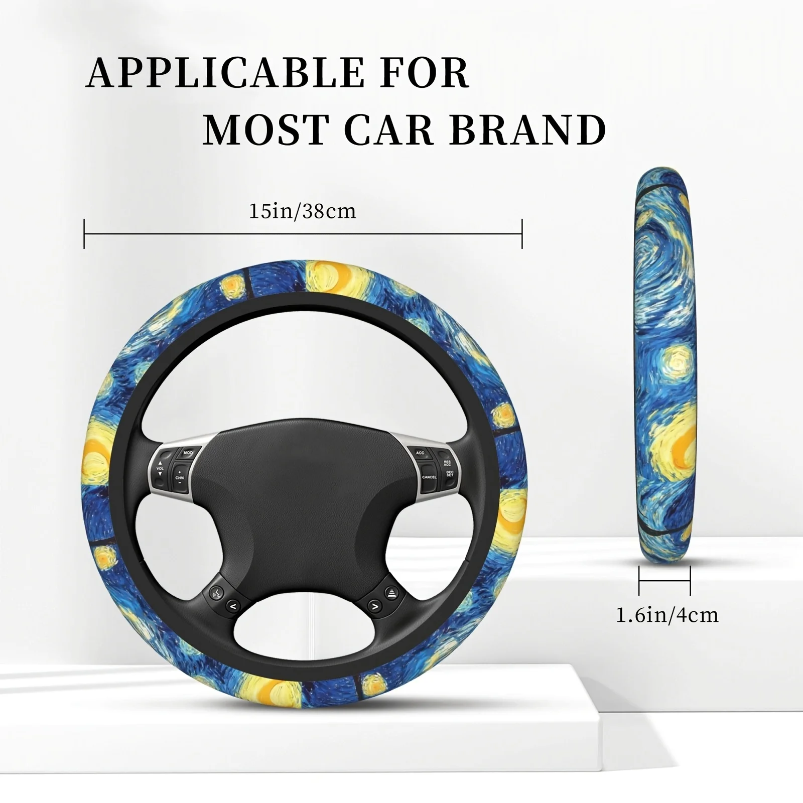 Van Gogh Starry Sky Neoprene Steering Wheel Cover, 15 Inch, Artistic Car Accessory For Men & Women, Universal Fit For Sedans & S