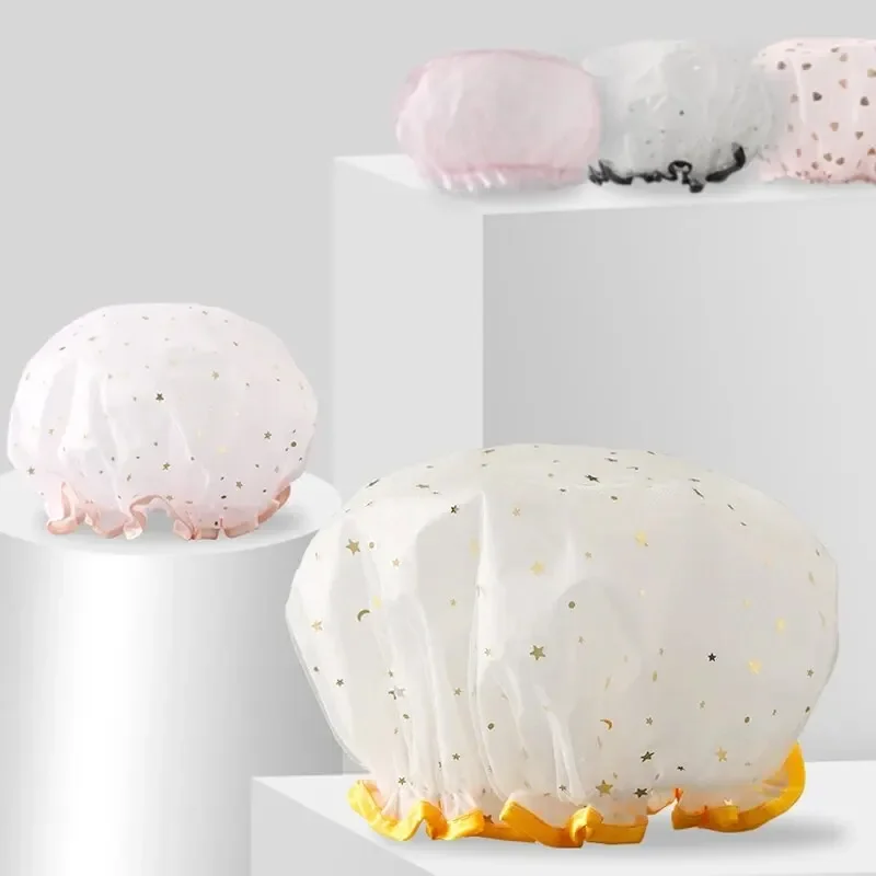 

Двухслойная шапочка для душа для взрослых и женщин, водонепроницаемая шапочка для купания из ПВХ, кухонная маслостойкая шапочка для ванной комнаты, бытовая шапочка для душа