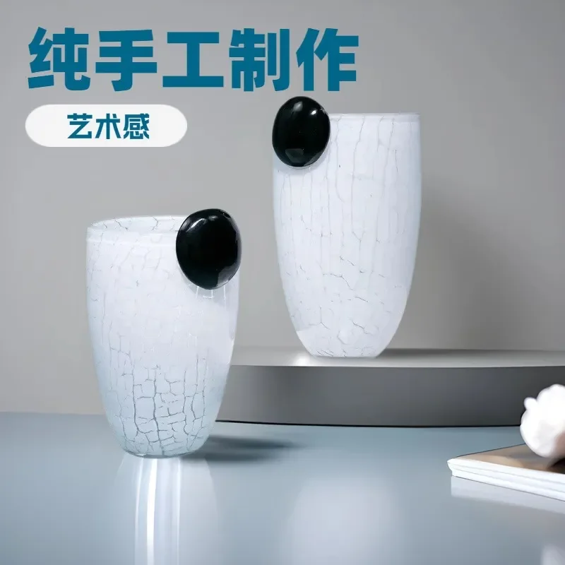 White Ice Crack Glazed Glass Vase Minimalist Flower Arrangement Home Decor Living Room TV Cabinet Ornament Designer Style