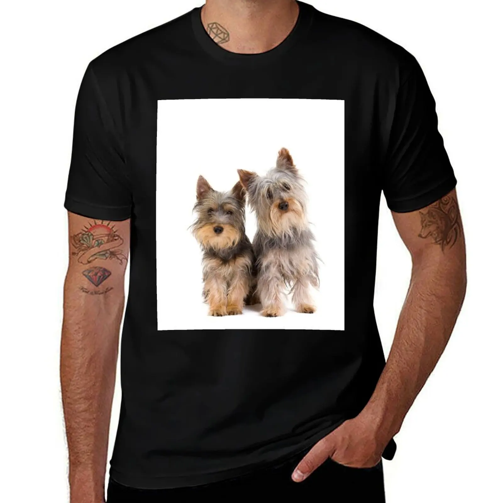 Two best friends Silky Terrier puppies T-Shirt Gym Wear Breathable Short Sleeve Tee T-Shirt