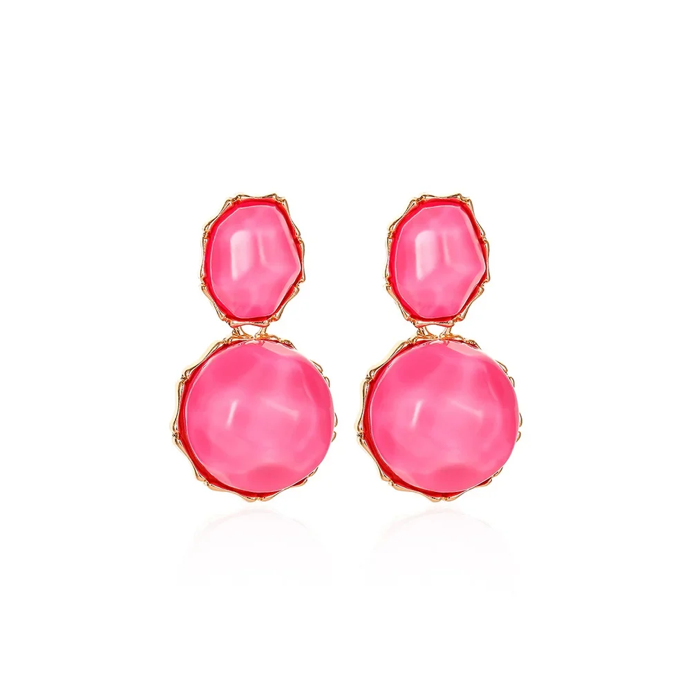

Elegant Sweet Pink Blue White Zircon Vintage Irregular Golden Plated Circle Resin Acrylic Drop Dangle Earrings For Women