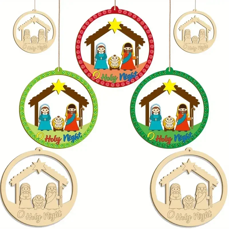 Premium  30pc Vintage Jesus Birth WoodPendant NativityScene Indoor Outdoor Craft Hanging Ornaments for Christmas Decorations