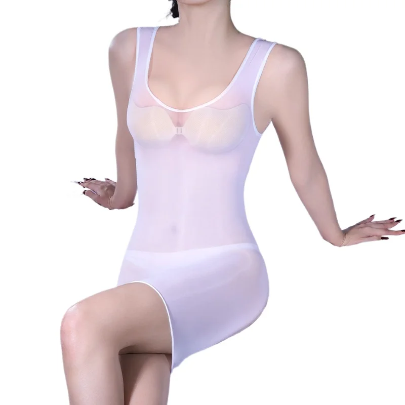 Women Sexy Porn Dress Ultra-Thin Oil Shiny Transparent Nightdress Tight Silky Hip-Wrapped Dresses Ultra Thin Sheer Underwear
