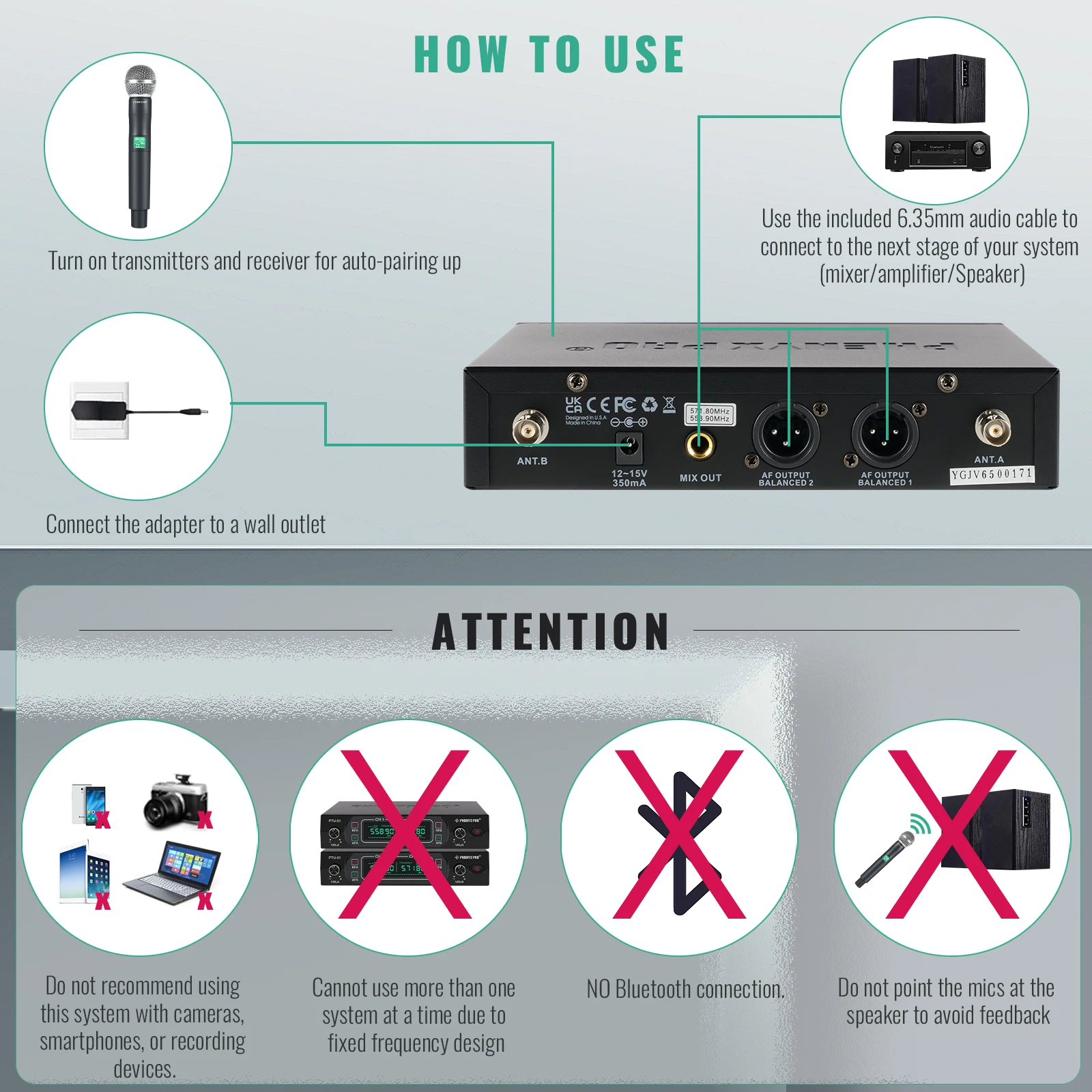 Беспроводной микрофон Phenyx Pro, двойная система, с фиксированными УВЧ частотами, портативный караоке-микрофон, 80 м, для караоке, для дома, для церкви