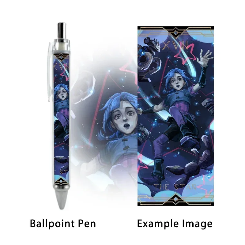 

2PCS Kawaii Powder Arcane Tarot Card Pattern League of Legends Jinx Ballpoint Pen Black Refill Stationery Caneta School Supplies