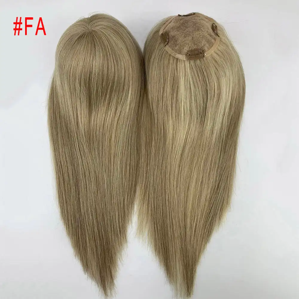 Cheveux humains vierges Toppers femmes Mono Base cheveux Topper Clips dans les perruques de cheveux humains cheveux raides naturels blond 3 ''x 5'' postiches