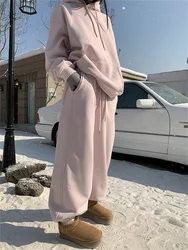 QWEEK Y2K Pink Fleece Pant Sets Women Korean Fashion Basic Winter Two Piece Set Oversized Harajuku Casual Thick Jogger Tracksuit