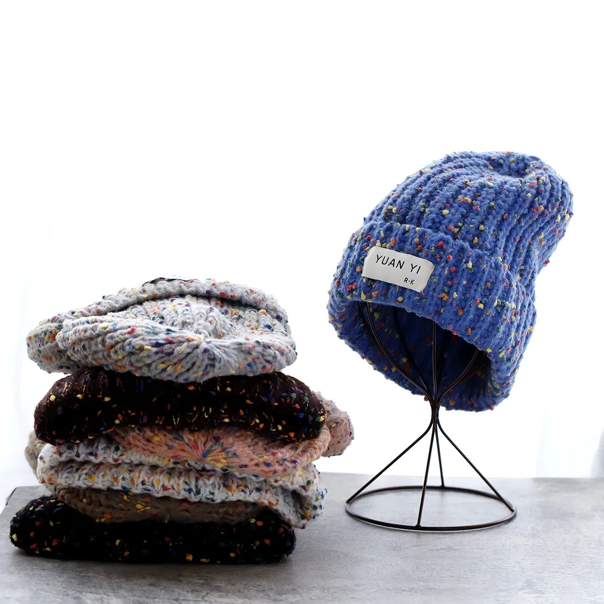 winter hat Vintage Knitted Hat Colorful Thread Hat Big caps Knitted hat skiing cap Big hat wool y2k warm hat Thick gentle hat