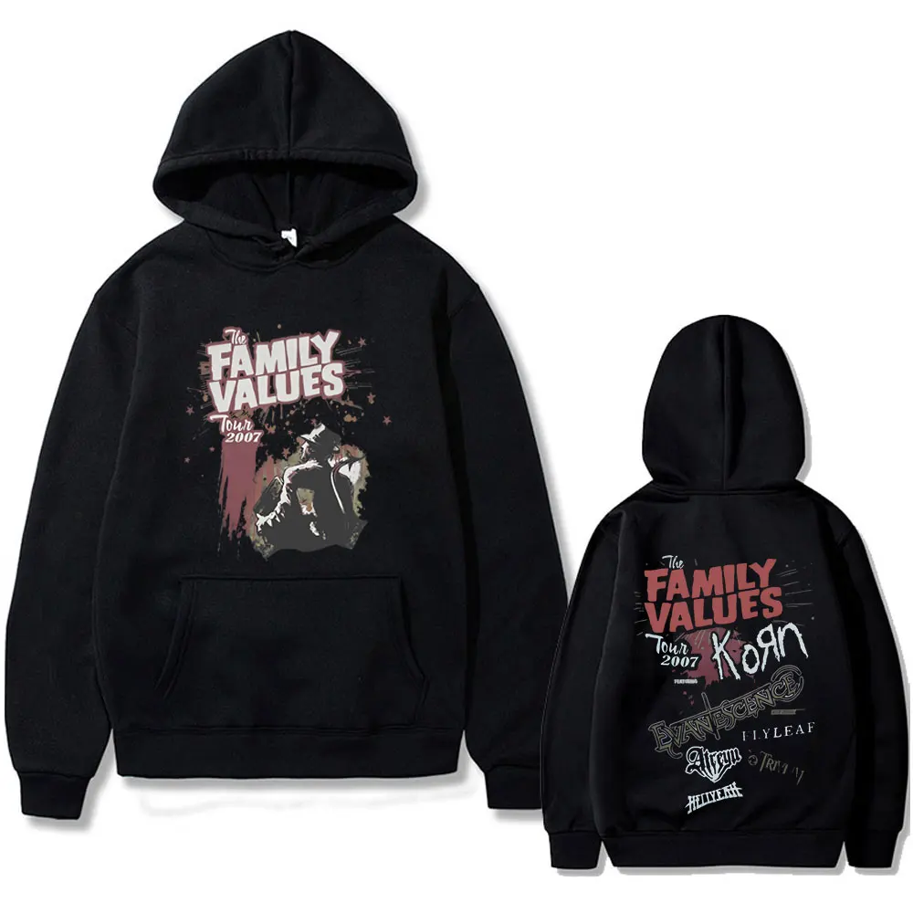 Rock Band Korn The Family Values Tour 2007 Hoodie Cool Nu Metal Music Sweatshirt Men Women Vintage Punk Gothic Oversized Hoodies