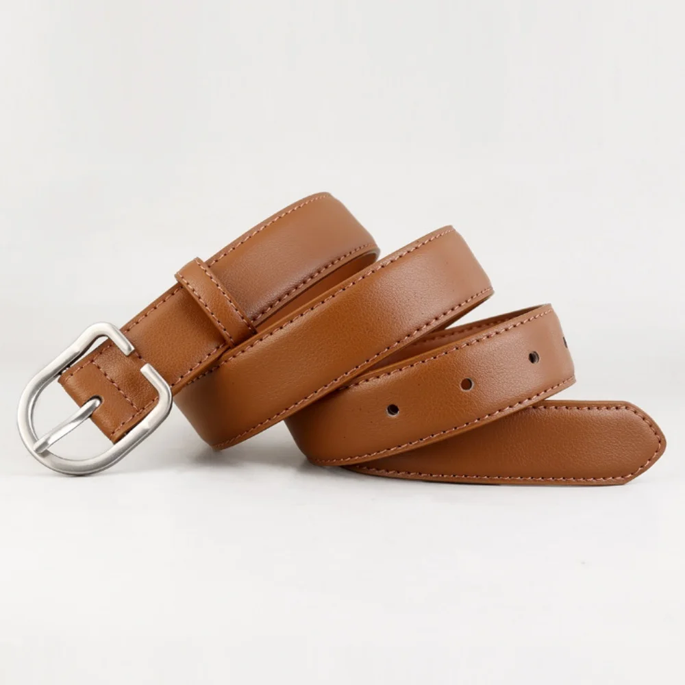 

Fashion Women Casual Belts for Trouser Jeans Silver Color Buckle Adjustable Waistbelt Korean Simple Genuine Leather Belt