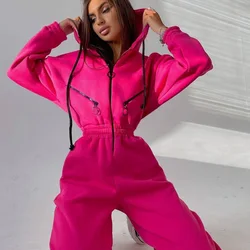 Fleece Sport Jumpsuit Women Playsuit Sportswear Female Long Sleeve Zipper Hoodies Jumpsuits 2022 Autumn Winter Casual Overalls