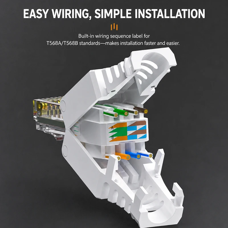 Gigabit Tool Free RJ45 CAT6 Connector Ethernet Termination Plugs, 23AWG to 26AWG Cable Internet Plug Installation Toolless view 4