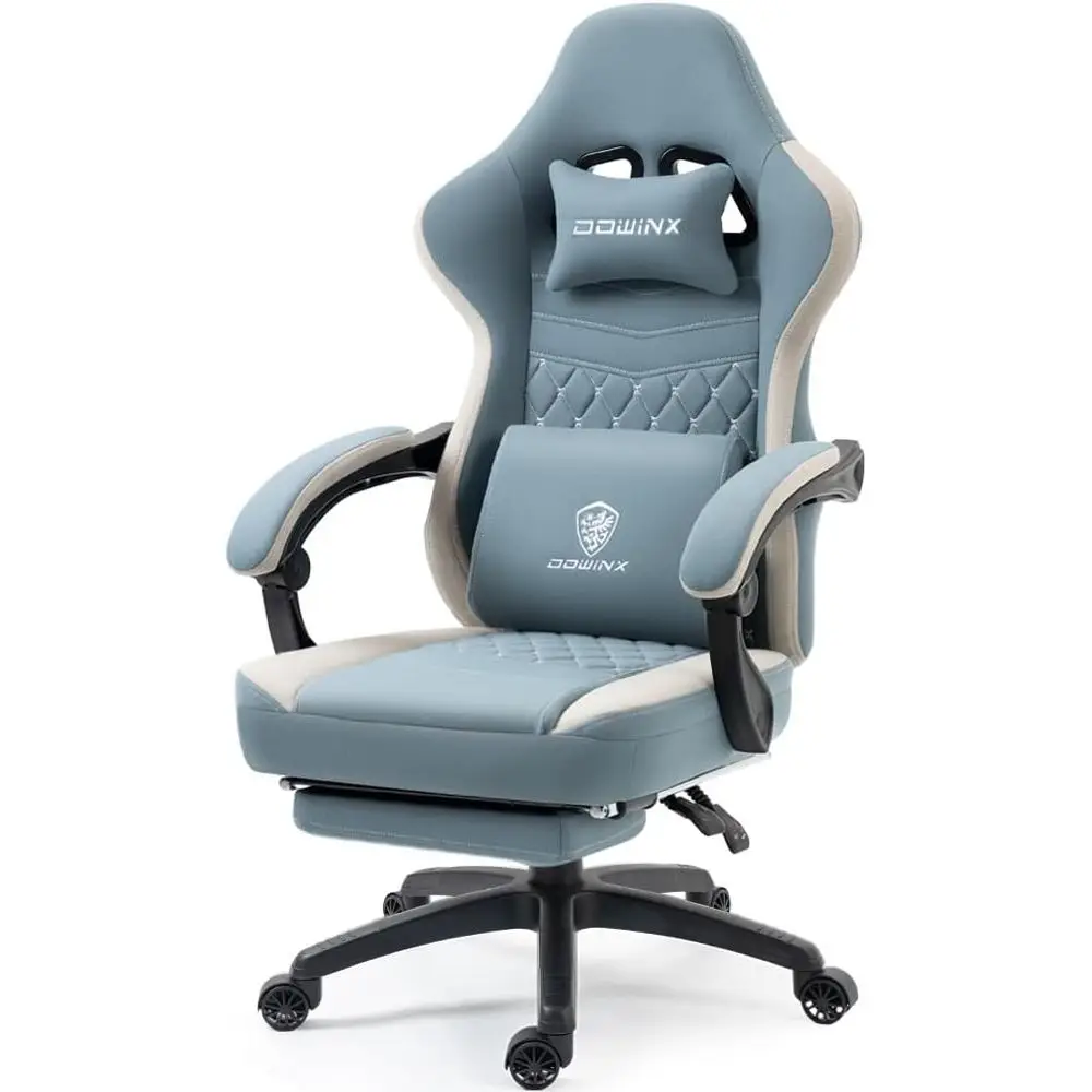 Breathable Fabric Gaming Chair with Gel Cushion and Storage, Comfortable Ergonomic Computer Seat with Footrest, Blue