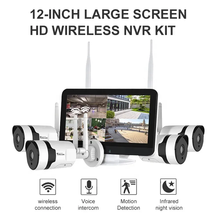 Sistema de Segurança Sem Fio TSHICOM, Kit WiFi Nvr, Câmera CCTV Doméstica de Longo Alcance, Kits WiFi Nvr, Áudio Bidirecional, IP Pro Impermeável, 1080p