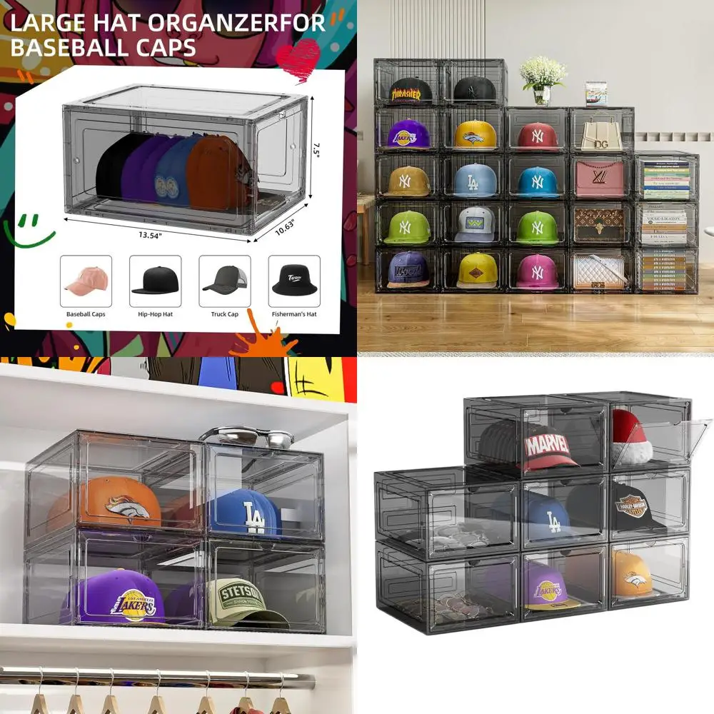 

Clear Plastic Hat Storage Display Case, 8-Pack, Magnetic Door, Holds 8 Caps Each, Organizer Rack for Snapbacks