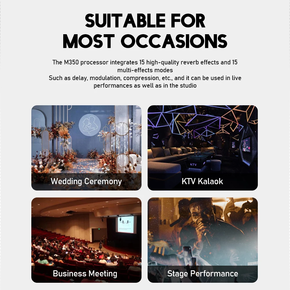 M350 전문 보컬 이펙터 스테레오 리버브 컨트롤러, DJ 무대 공연, 야외 회의 듀얼 엔진 디지털 프로세서