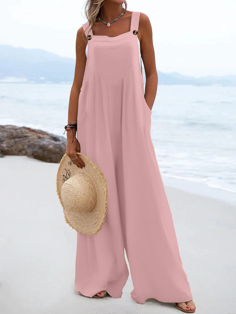 2023 Spring/Summer New Ethnic Style Fashion Solid Color Wide Leg Jumpsuit Quick Sale Tongfa European and American Women\'s Cross