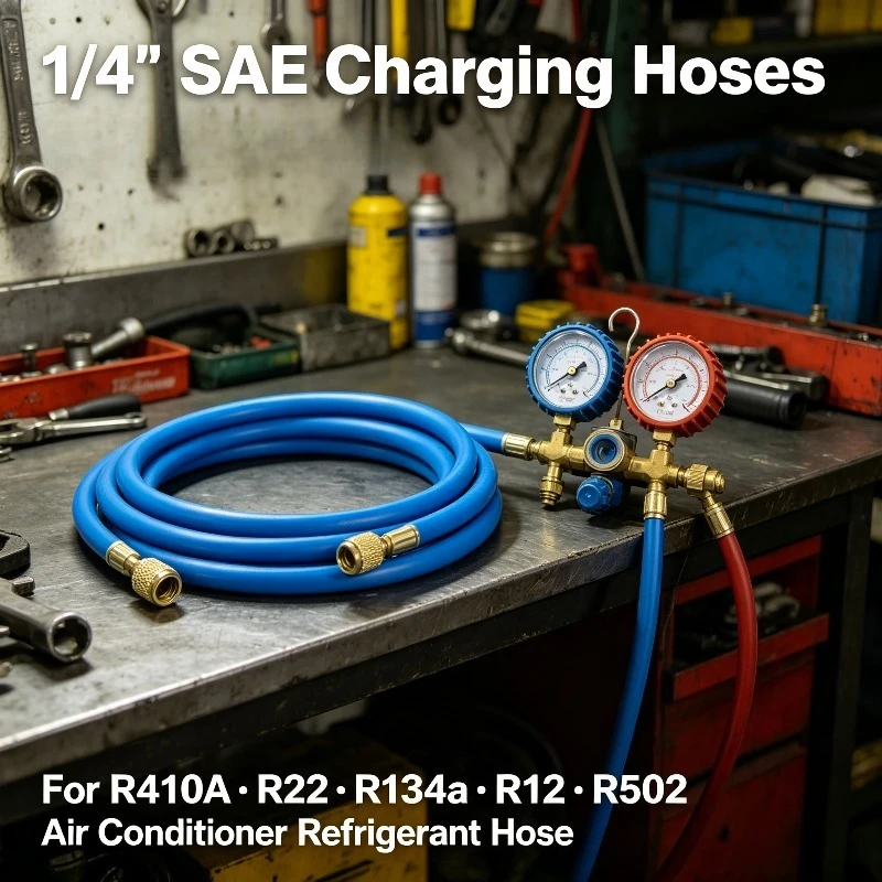 AC Refrigerant Charging Hoses 60’’ with 1/4’’ SAE Flare with 800 PSI Working Pressure for R410A R22 R134A R12 R502 Air Condition