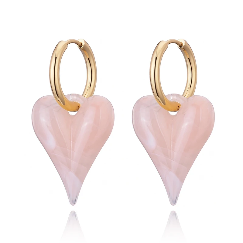

Fashion Sweet Temperament Candy Heart Pendant Hoop Earrings Woman Acrylic Gold Color Stainless Steel Ear Buckle Female Jewelry