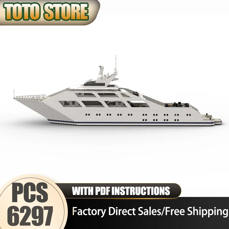 Boat Model Moc Building Blocks Luxury Super Yacht in Minifigure Size Technology Brick DIY Assembly Construction Holiday Toys