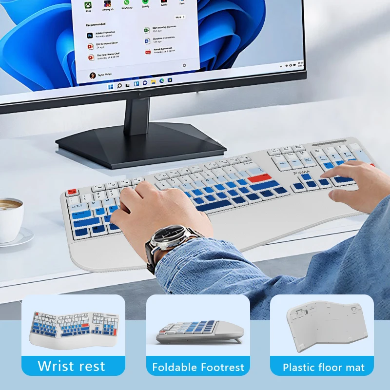 JOMAA Split Ergonomic Keyboard with Cushioned Wrist and Palm Rest, 2.4G USB Wireless Ergonomic Split Keyboard with Dust Cover