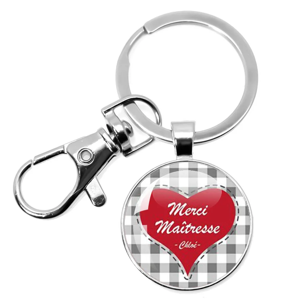 25mm/30mm Super Maitresse Glass Cabochon Keychains Merci Pen Container Pendant Jewelry Making keyring Teacher's Day Jewelry Gift