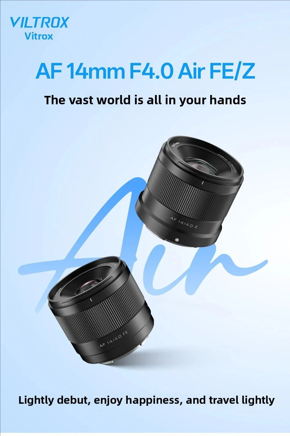 Объектив VILTROX AF 14mm F4.0 Air с автофокусом для полнокадровых камер Sony E и Nikon Z, совместимый с беззеркальными камерами.