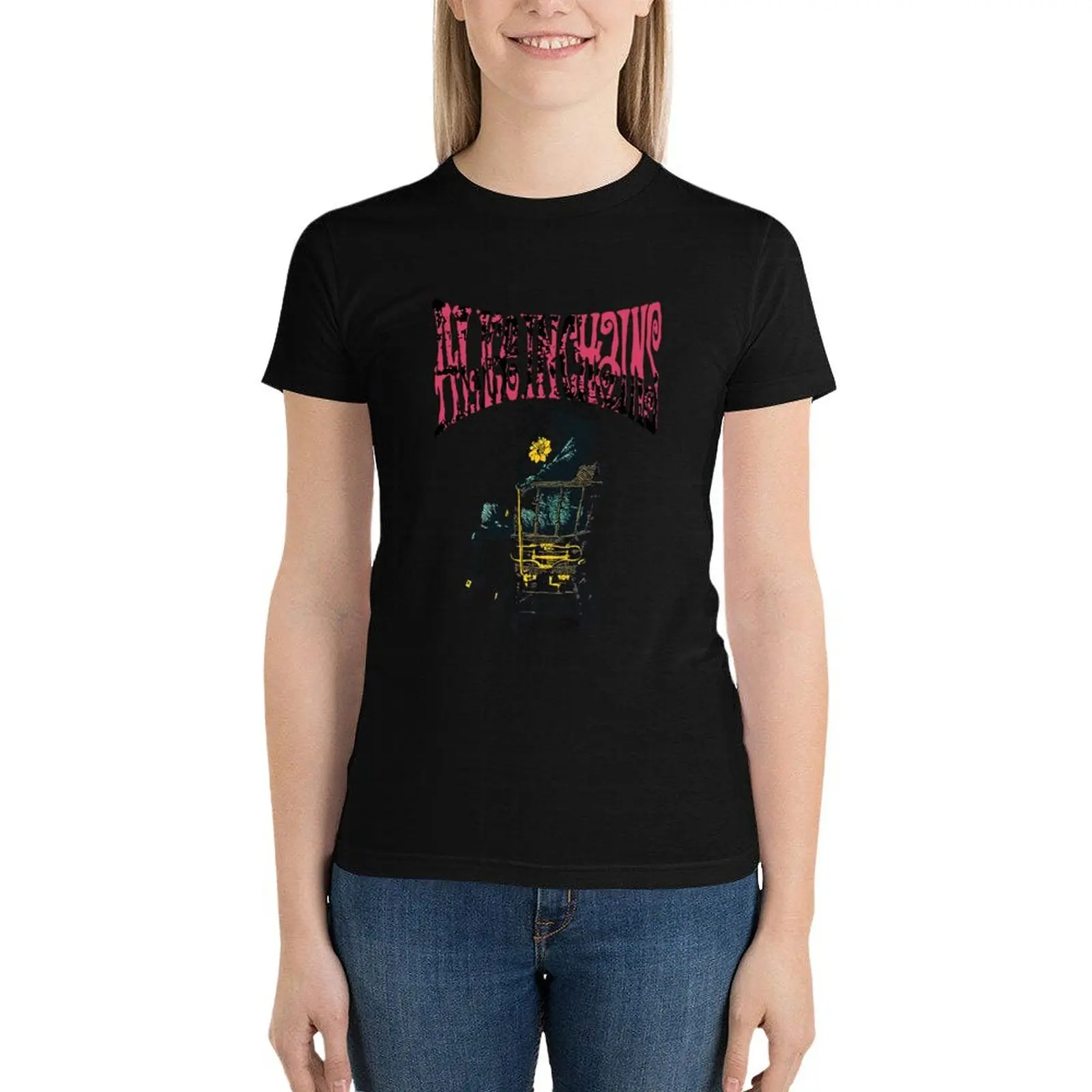 art design of a black angrycat<<alice in chains T-Shirt tees cute tops Womens clothing