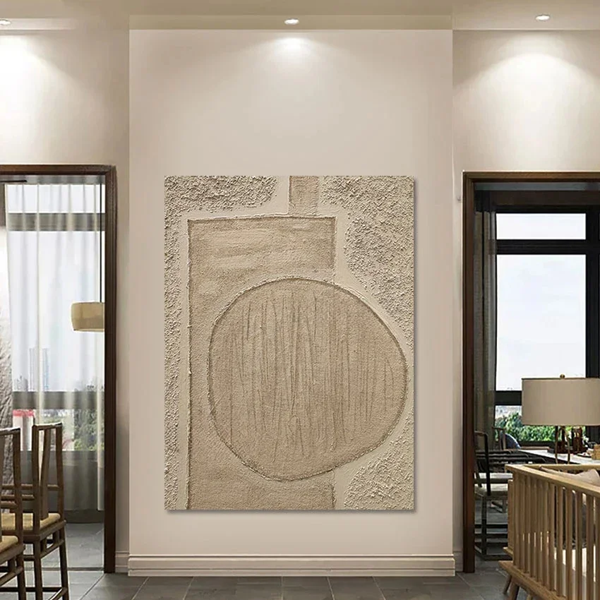 Boho Chic Textured Oil Painting Wall Art Handmade Noframed Minimalist Neutral Canvas Oil Painting for Livingroom Wall Decoration