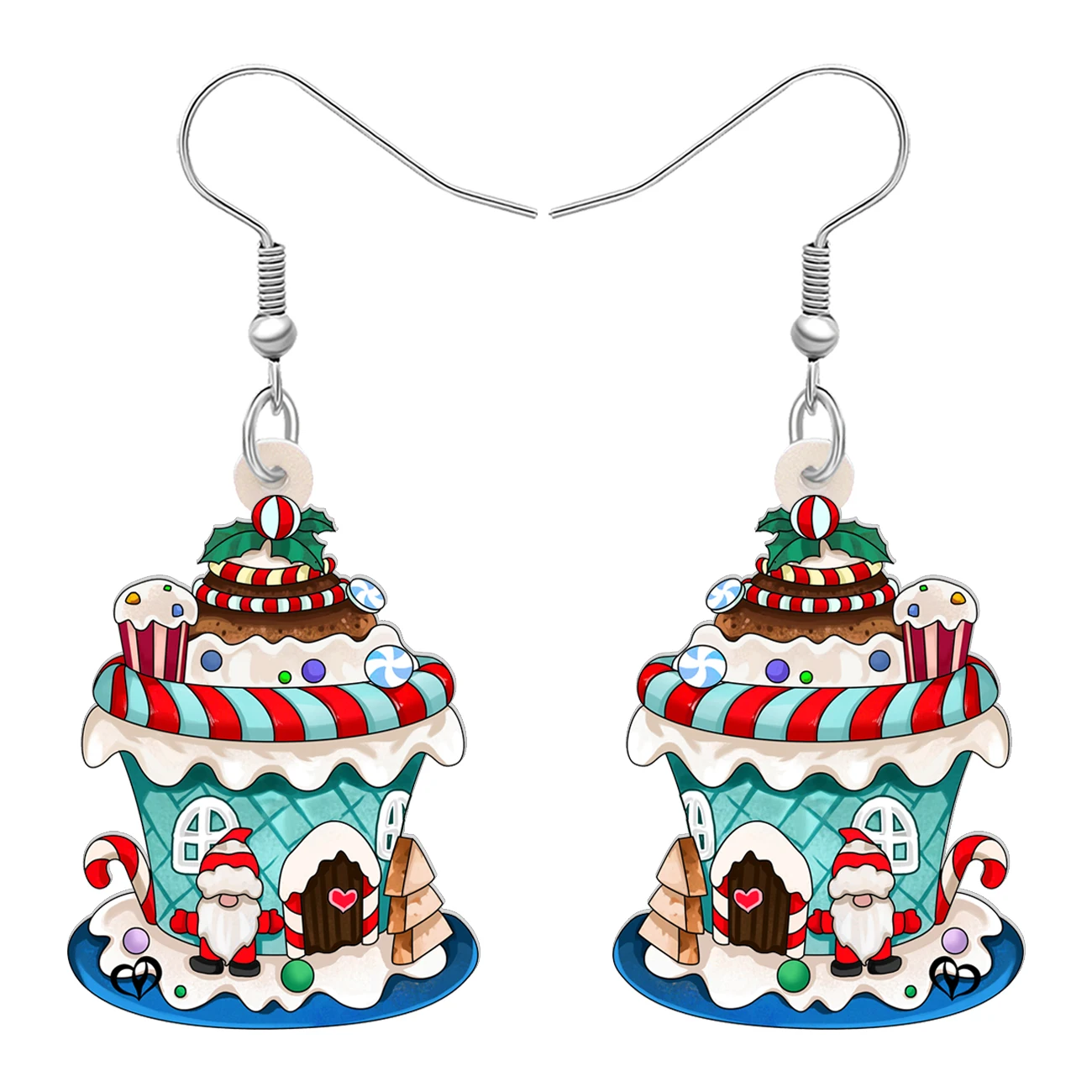 BONSNY Acrylic Christmas Gingerbread House Earrings Cartoon Candy House Drop Dangle Jewelry Gifts Decor For Women Girls Ornament