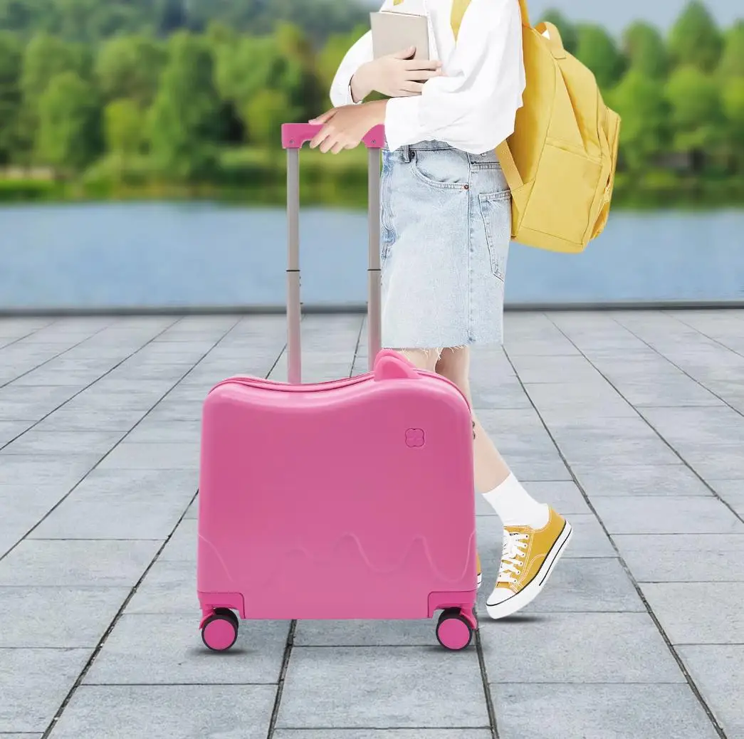 18" Kids Ride-On Suitcase, Children's Carry On Rolling Luggage with Lock, Travel Trolley Case for Short Trips