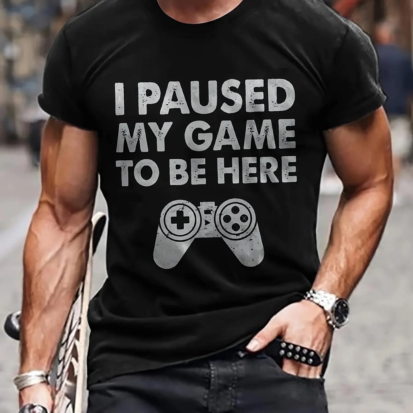 

Футболка Paused My Game to Be Here, футболка из 100% хлопка с рисунком для геймеров, повседневная одежда, идеальный подарок, черный размер S