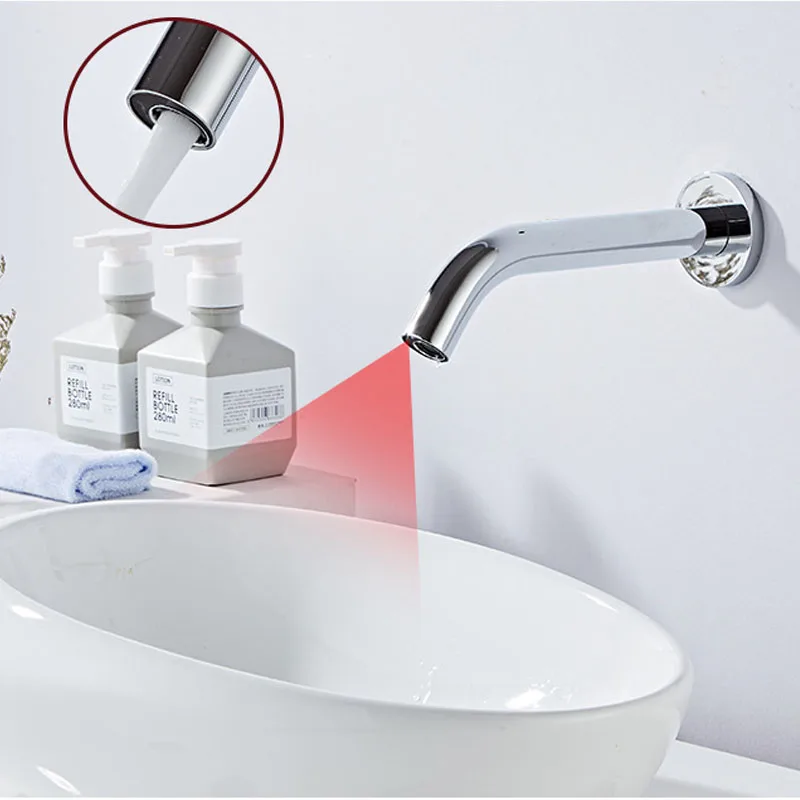 Automatic Infrared Smart Sensor Basin Faucet Hand Touch Hot Cold Basin Taps AC/DC  Bathroom Sink Faucets Wall Mounted Tapware