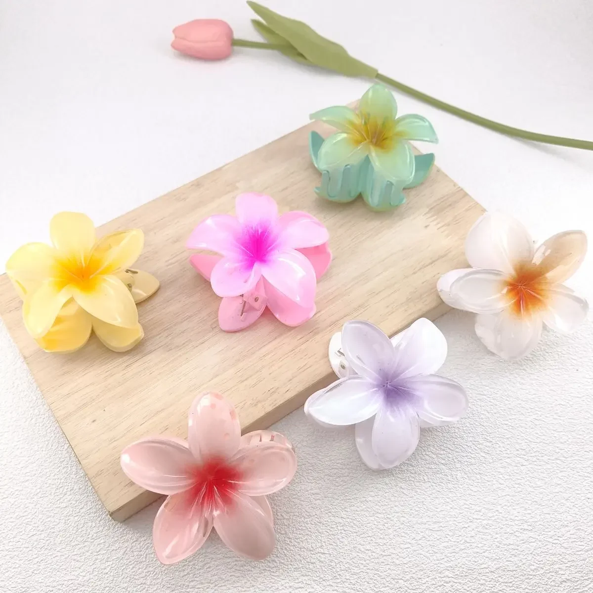 

New Gradient Flower Hair Accessories Set Beach Style Hairpins Flower Claw Clips Summer Flower Hairpins Hawaiian Style