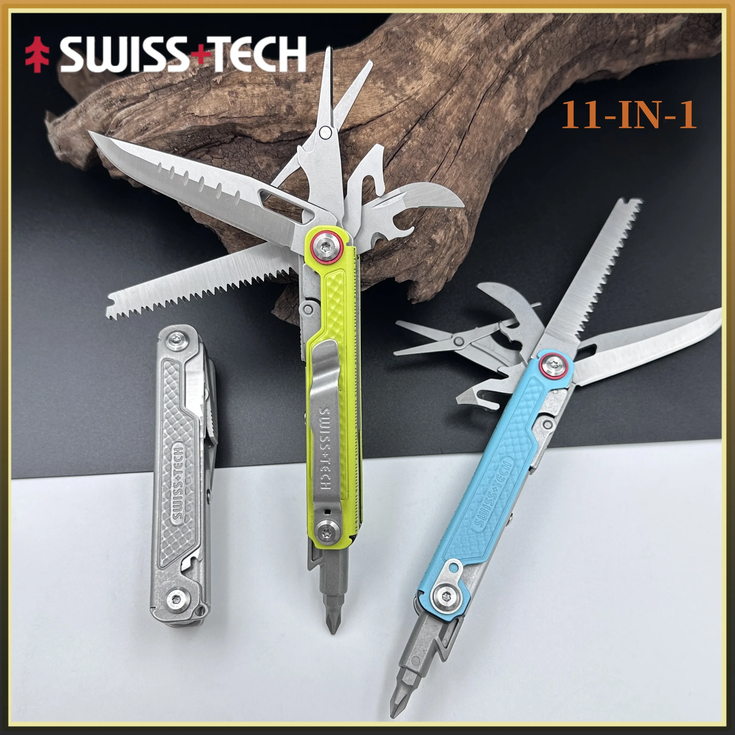 

SWISS+TECH 11-in-1 EDC Wolf Tooth Folding Portable Multi-Tool Emergency Survival Tool Knife