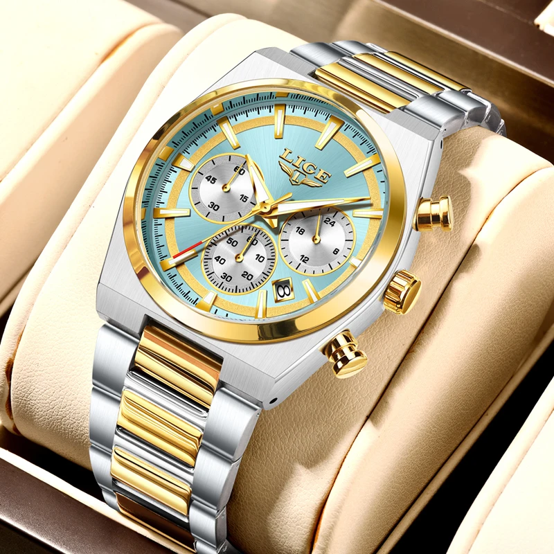 LIGE Original Fashion Men Clock Waterproof Luminous Chronograph Date Watch For Man Stainless Steel Quartz Men's Watches Male image 3