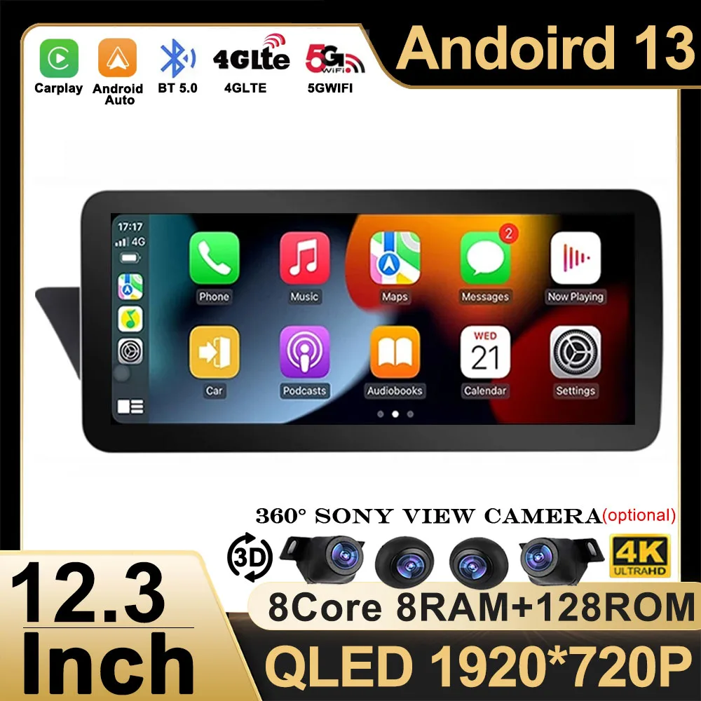 

Android 13 Auto Wireless Apple Carplay Multimedia Display Touch Screen Car Radio Player For Audi A4 B8 A5 2009-2016 360 Camera