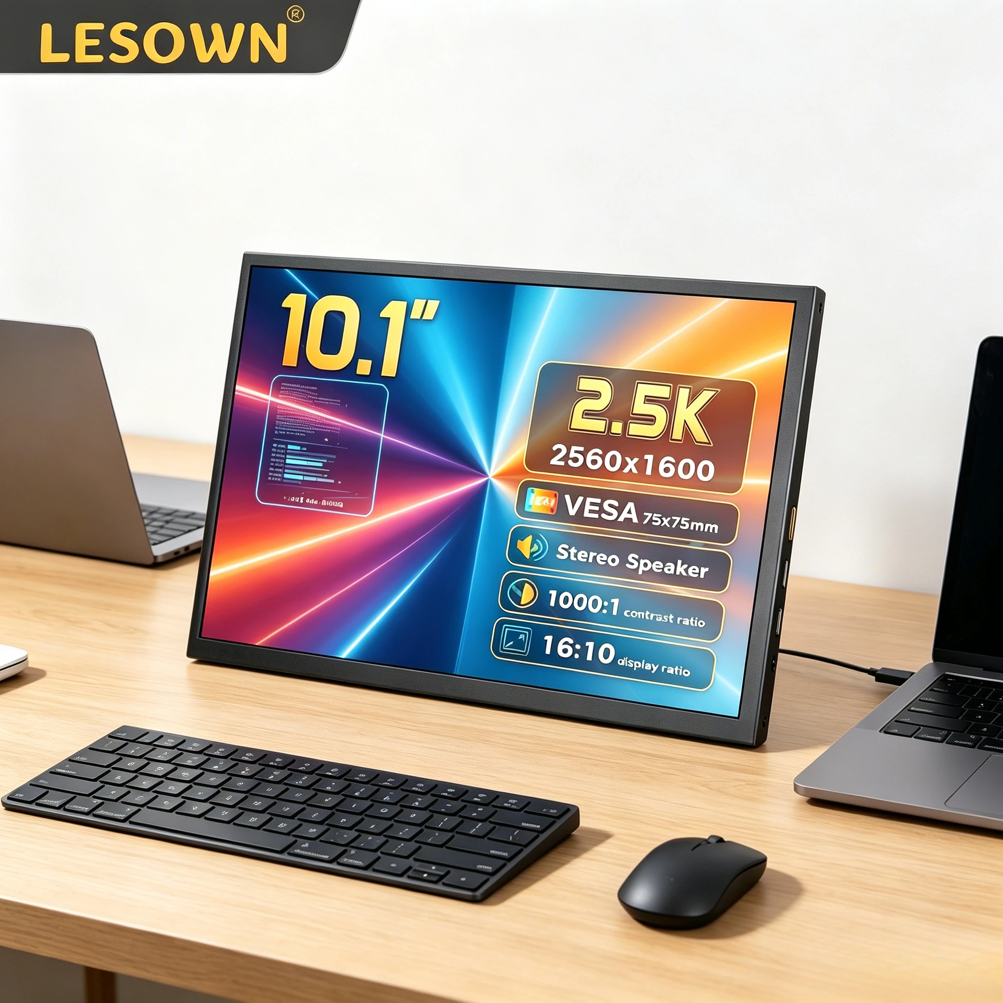 

LESOWN 10.1 Inch 2K Control Terminal 2560x1600 VESA 75 Mountable Aluminum Monitor for Industrial Automation