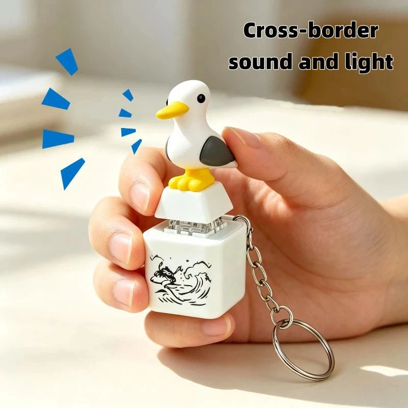 Cute Seagull Keyboard Fidget Toy Keychain Portable Finger Clicker Decompression Stress Relief for Kids Adults Office Travel