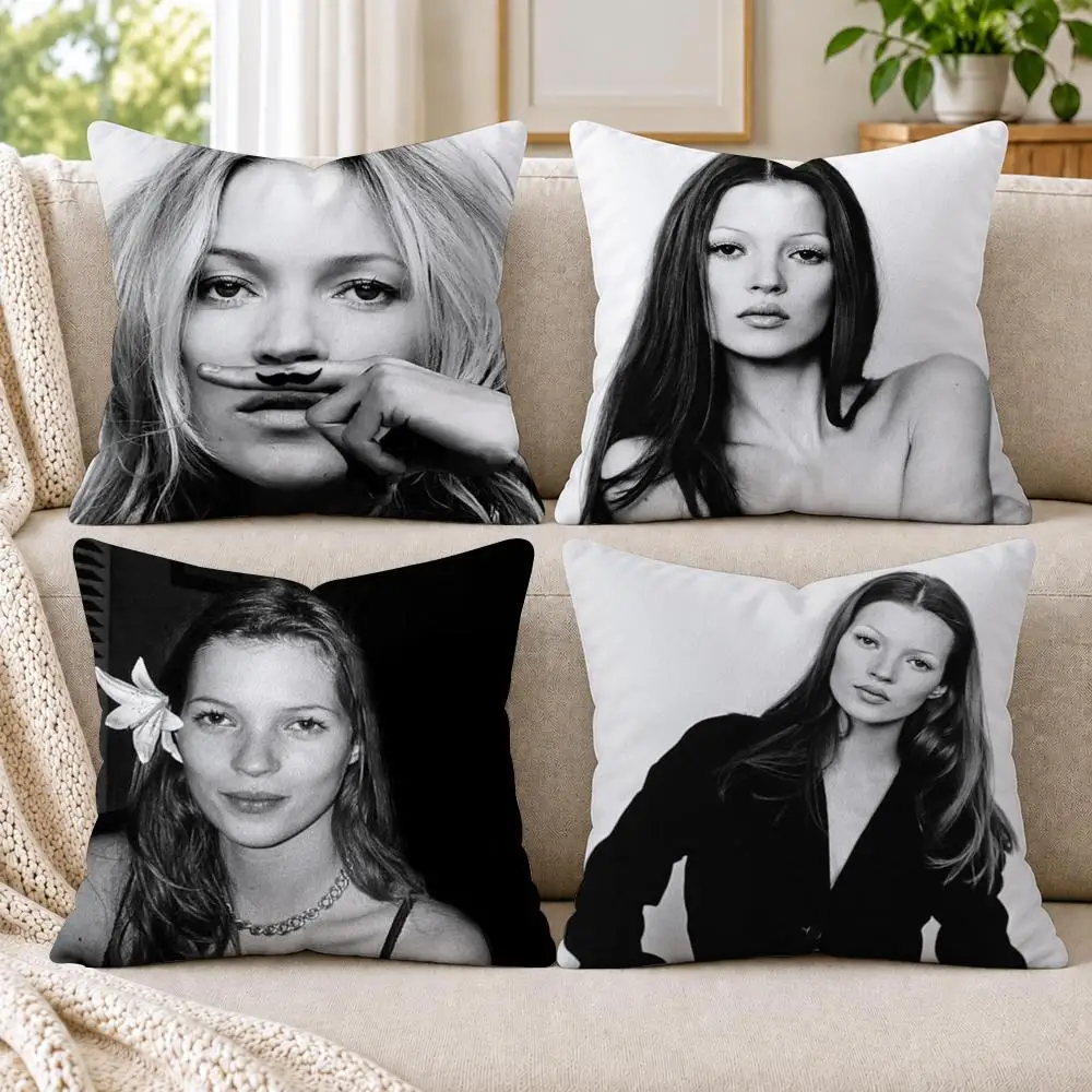 K-Kate M-Moss Cushion Cover Short Plush Double-Sided Printing Sofa Bedroom Living Room Throw Pillow Cover Home Decor