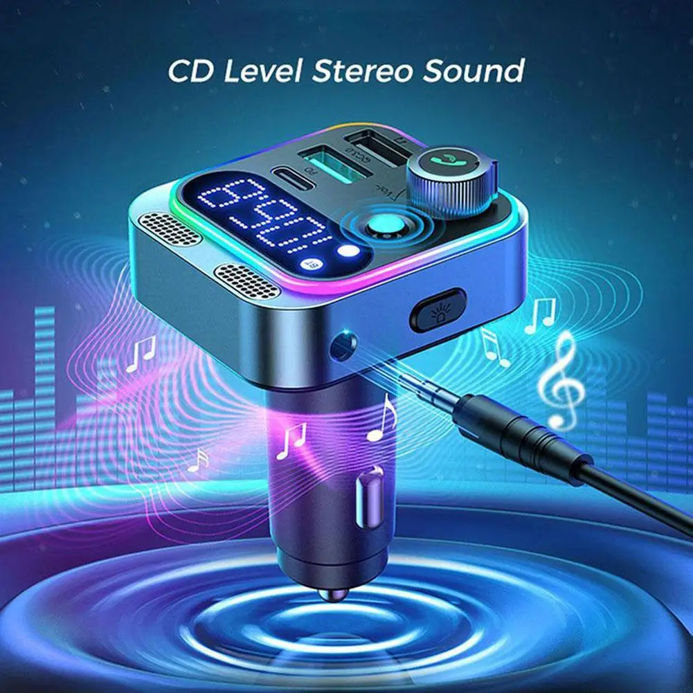 Car Bluetooth 5.0 FM Transmitter Wireless Handsfree Audio Receiver MP3 Player LED 48W PD QC3.0 Car Charger Accessories