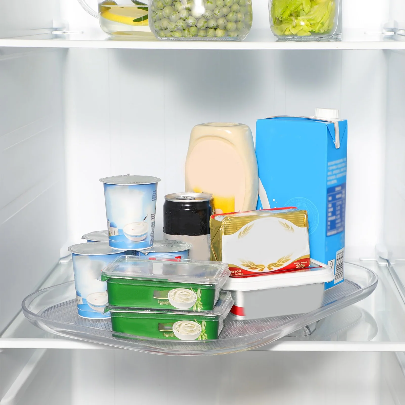 

Противоскользящий 360° ° Вращающийся прозрачный акриловый органайзер для холодильника, стильный прямоугольный бытовой органайзер для хранения на кухне