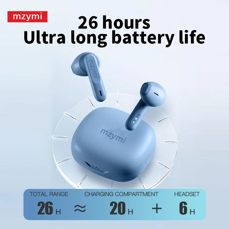 mzymi W300 Bluetooth Headphones ANC Wireless Earbuds In-Ear Stereo Earphones Waterproof Sports Headest Touch Control Wiht Mic