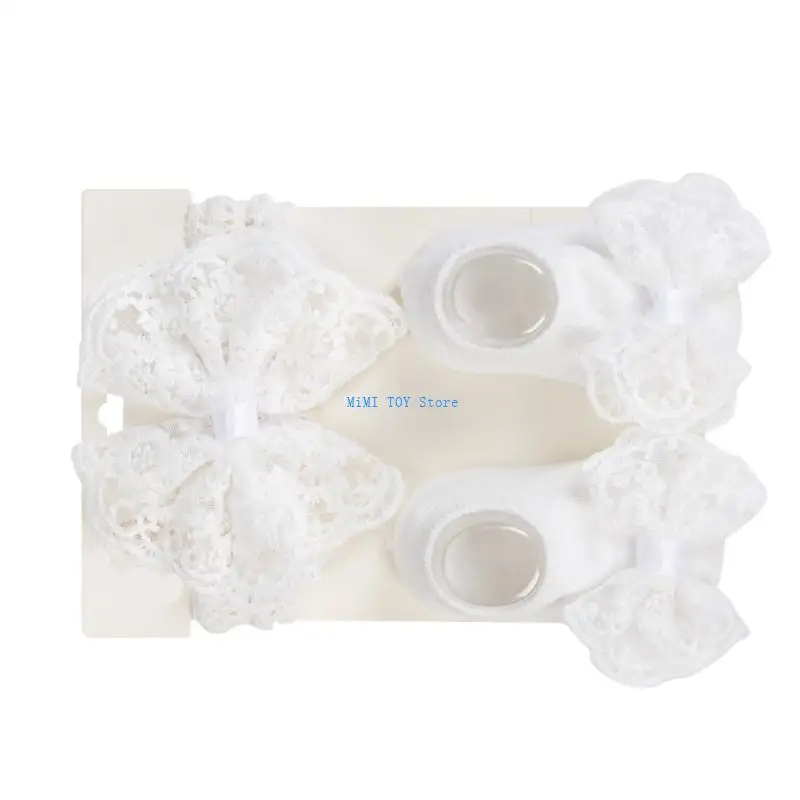 

24BE Adjustable Baby Headband Bowknot Nonslip Socks Set for 0 to 12 Months Infants