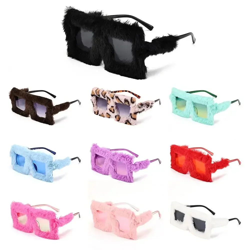 Nwe Fashionable Oversized Plush Sunglasses for Women Soft and Fluffy Square Frame Sunglasses Novel Party Role-playing Glasses