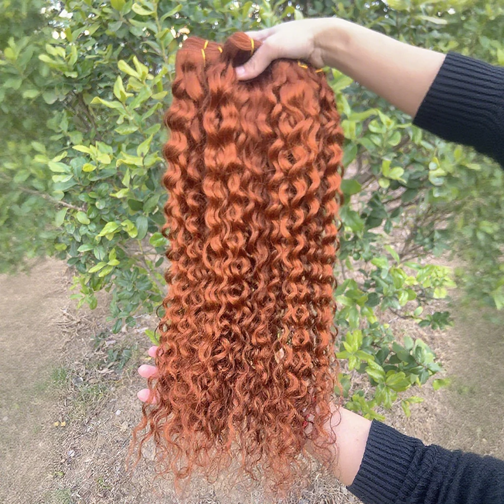 # 350 الزنجبيل موجة المياه حزمة الشعر البشري مع إغلاق عميق مجعد البرازيلي عذراء الشعر البشري 4x4 13x4 HD الدانتيل إغلاق أمامي
